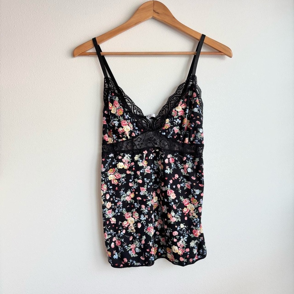 FLORAL BLACK LACE LINGERIE SLIP TOP